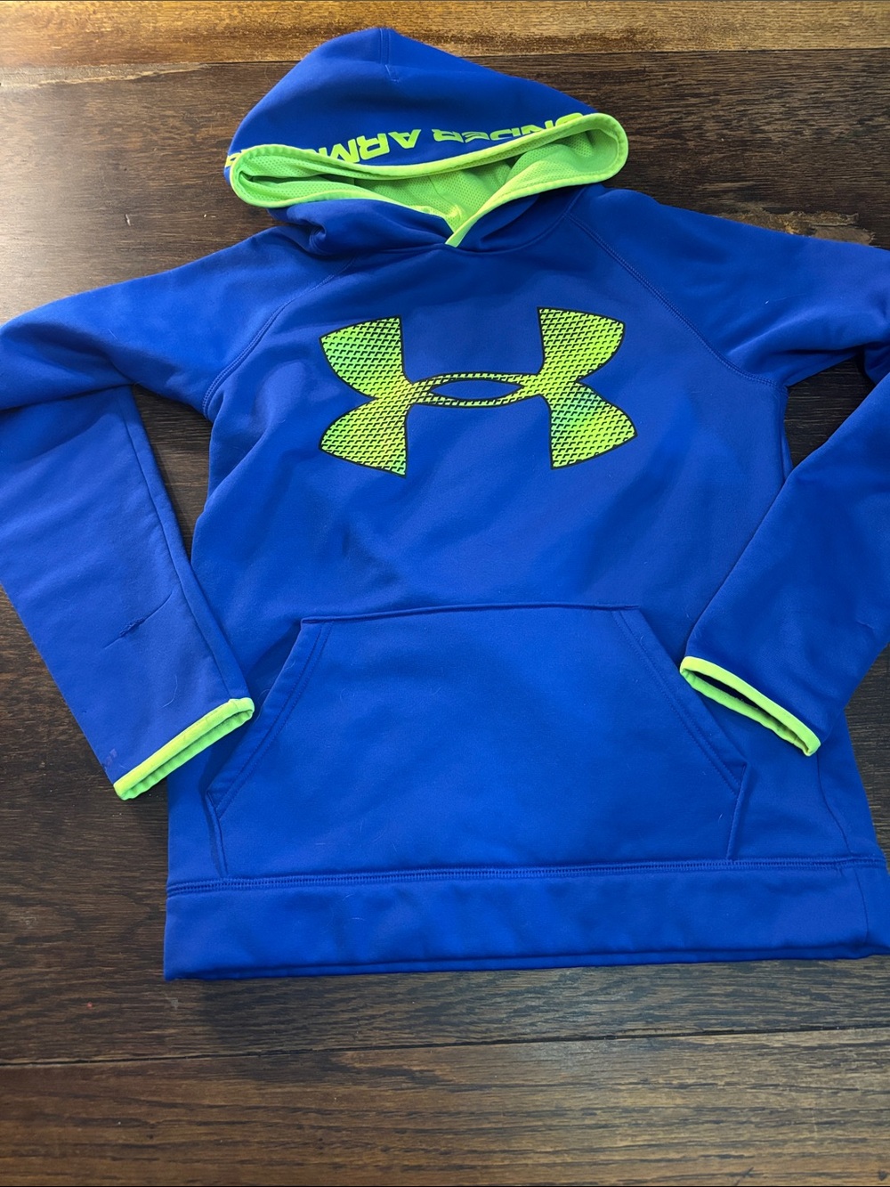 Under Armour Youth Blue Hoodie with Neon Green Logo - Picture 1 of 6